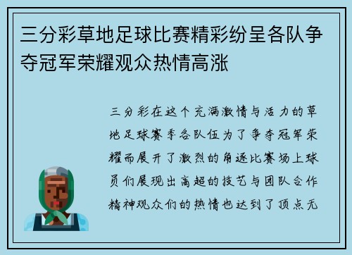 三分彩草地足球比赛精彩纷呈各队争夺冠军荣耀观众热情高涨